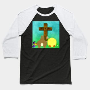 He Is Risen! The Easter Bunny and Chick Bow to Cross Baseball T-Shirt